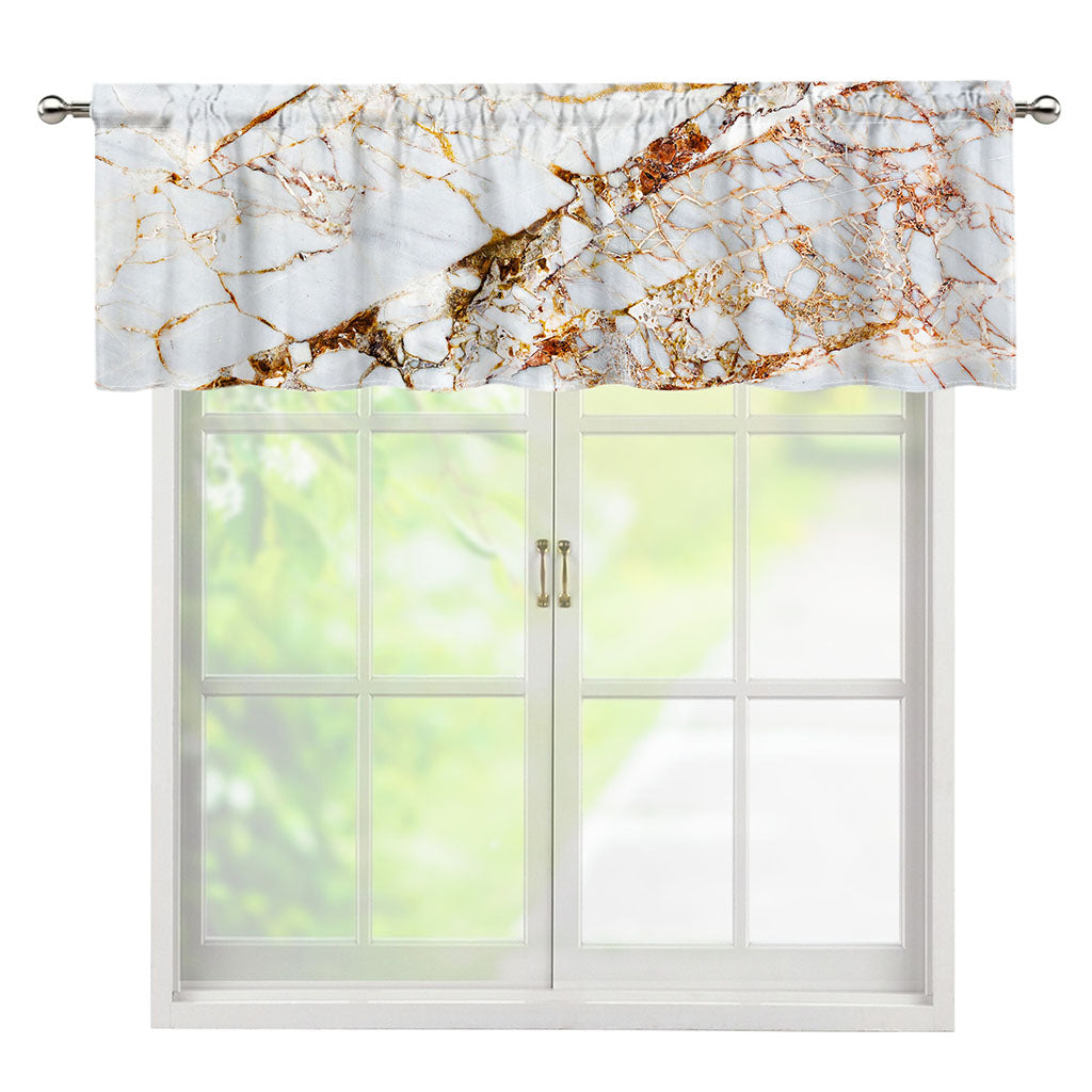 White Gold Grunge Marble Print Window Valance