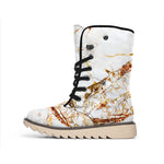 White Gold Grunge Marble Print Winter Boots