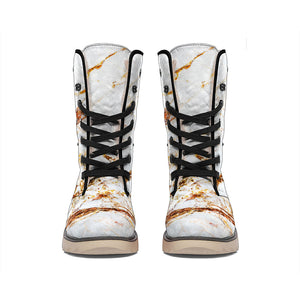 White Gold Grunge Marble Print Winter Boots