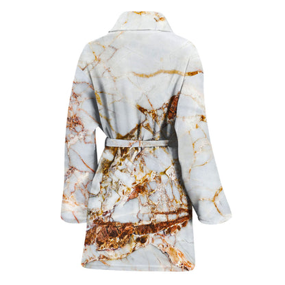 White Gold Grunge Marble Print Women's Bathrobe
