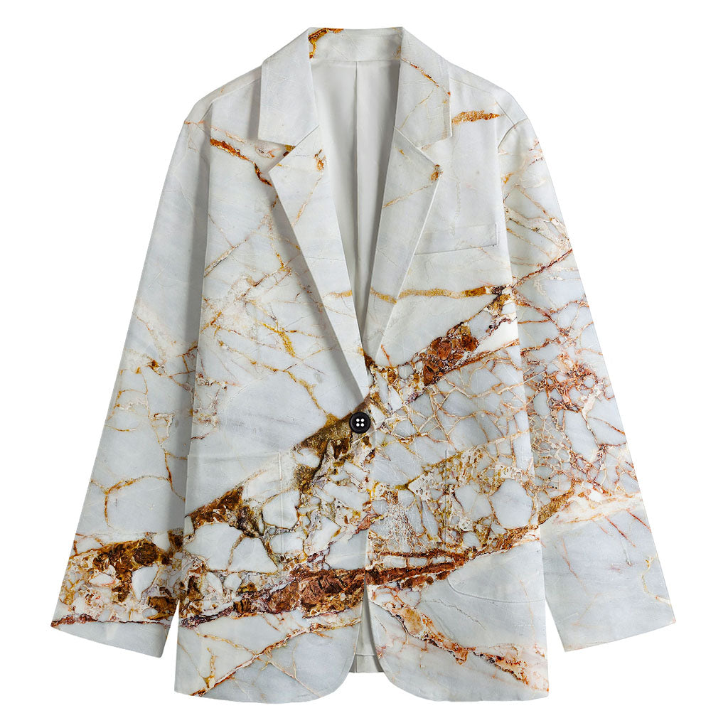 White Gold Grunge Marble Print Women's Blazer