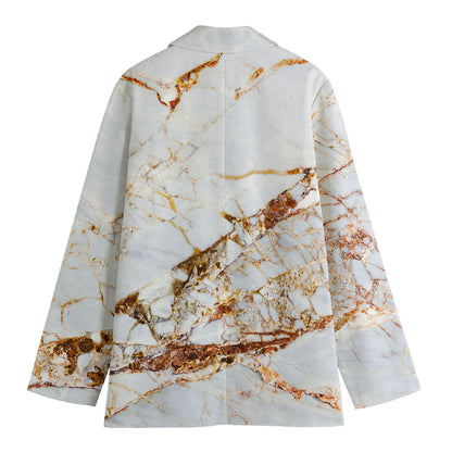 White Gold Grunge Marble Print Women's Cotton Blazer