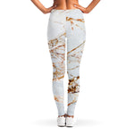 White Gold Grunge Marble Print Women's Leggings