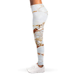 White Gold Grunge Marble Print Women's Leggings