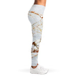 White Gold Grunge Marble Print Women's Leggings