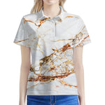 White Gold Grunge Marble Print Women's Polo Shirt