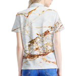 White Gold Grunge Marble Print Women's Polo Shirt
