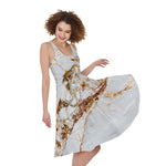 White Gold Grunge Marble Print Women's Sleeveless Dress