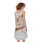 White Gold Grunge Marble Print Women's Sleeveless Dress