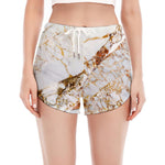 White Gold Grunge Marble Print Women's Split Running Shorts