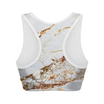White Gold Grunge Marble Print Women's Sports Bra