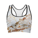 White Gold Grunge Marble Print Women's Sports Bra