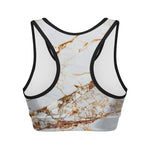 White Gold Grunge Marble Print Women's Sports Bra