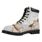 White Gold Grunge Marble Print Work Boots