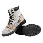 White Gold Grunge Marble Print Work Boots