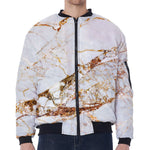 White Gold Grunge Marble Print Zip Sleeve Bomber Jacket