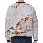 White Gold Grunge Marble Print Zip Sleeve Bomber Jacket