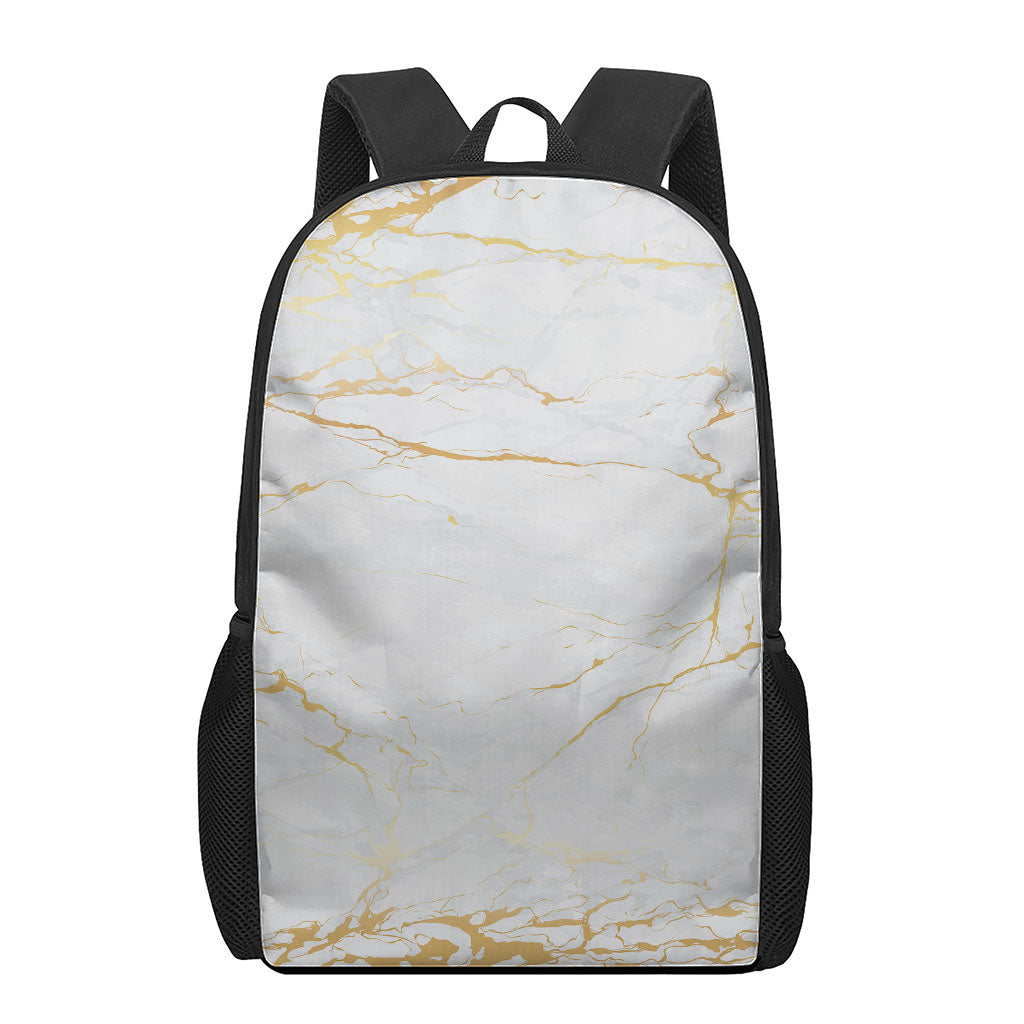 White Gold Scratch Marble Print 17 Inch Backpack