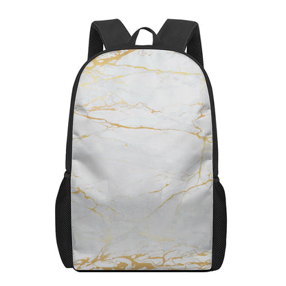 White Gold Scratch Marble Print 17 Inch Backpack