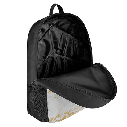 White Gold Scratch Marble Print 17 Inch Backpack