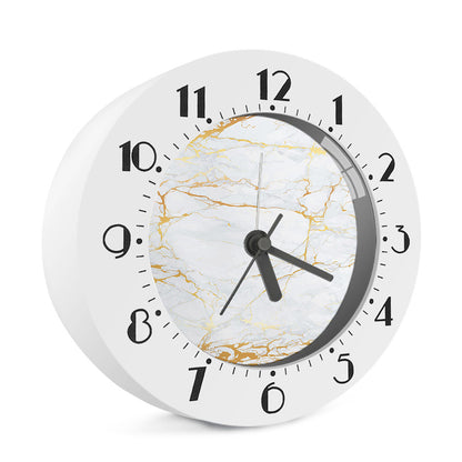 White Gold Scratch Marble Print Alarm Clock