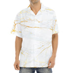 White Gold Scratch Marble Print Aloha Shirt
