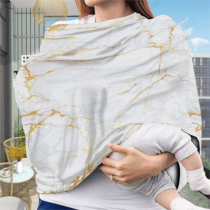 White Gold Scratch Marble Print Baby Seat Cover
