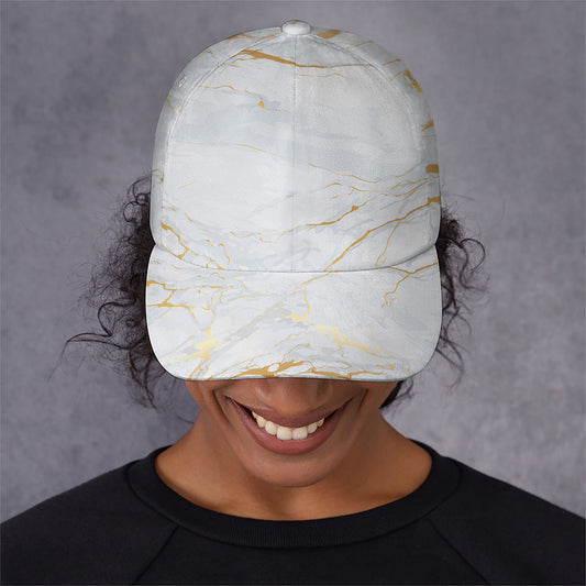 White Gold Scratch Marble Print Baseball Cap