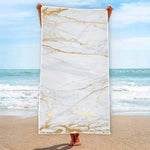 White Gold Scratch Marble Print Beach Towel