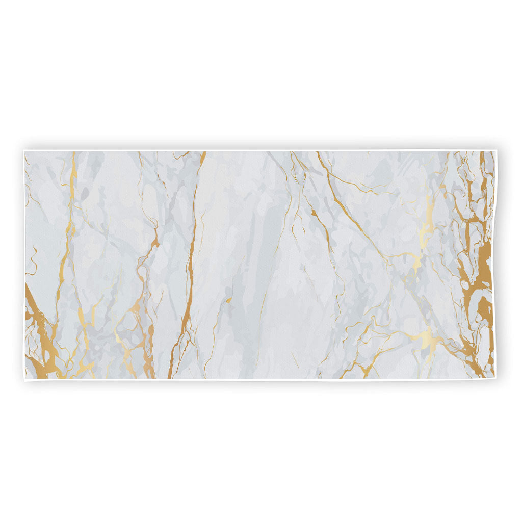White Gold Scratch Marble Print Beach Towel