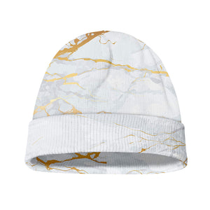 White Gold Scratch Marble Print Beanie