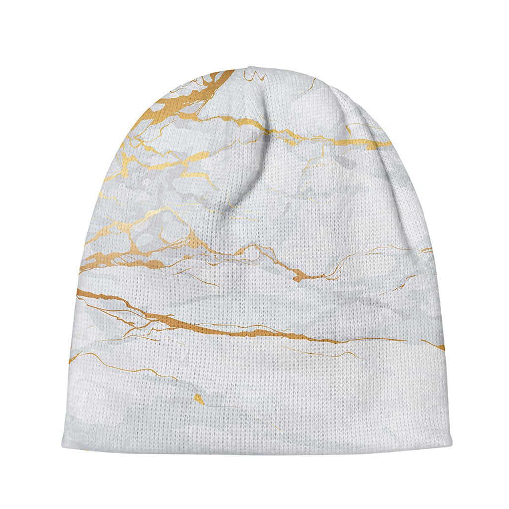 White Gold Scratch Marble Print Beanie