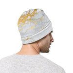 White Gold Scratch Marble Print Beanie