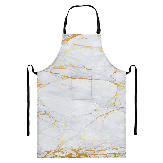 White Gold Scratch Marble Print Bib Apron With Pocket