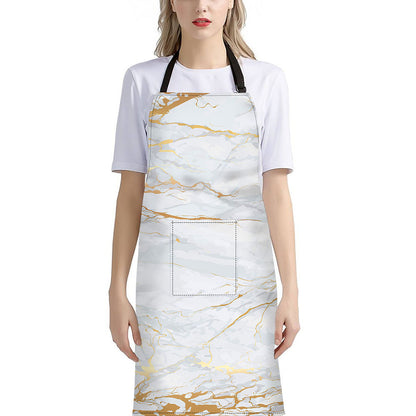White Gold Scratch Marble Print Bib Apron With Pocket