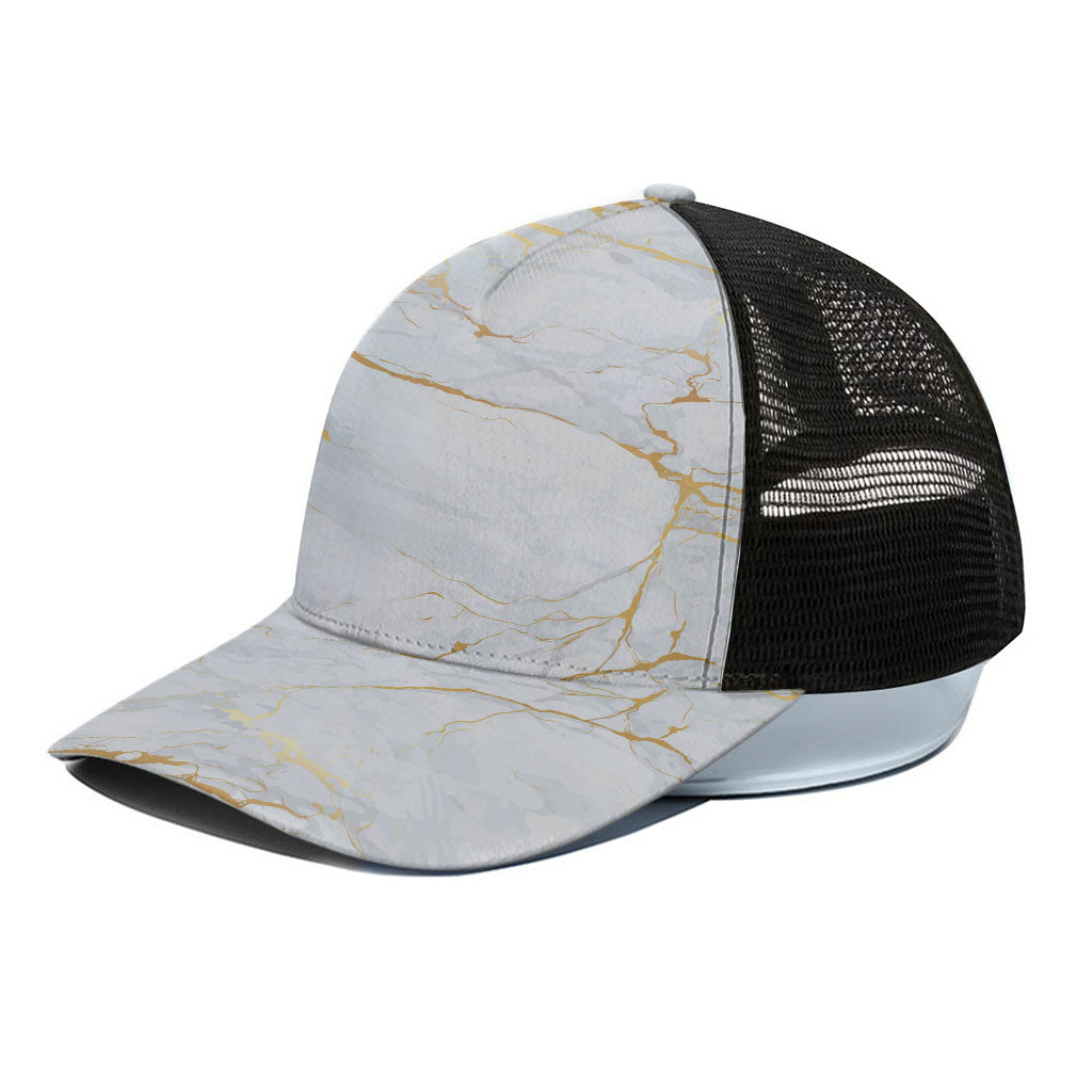 White Gold Scratch Marble Print Black Mesh Trucker Cap