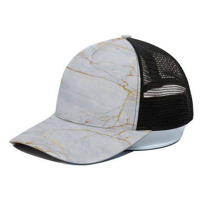 White Gold Scratch Marble Print Black Mesh Trucker Cap