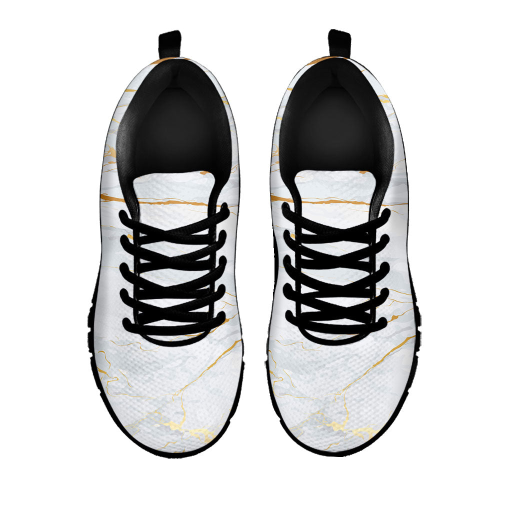White Gold Scratch Marble Print Black Running Shoes
