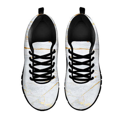 White Gold Scratch Marble Print Black Running Shoes