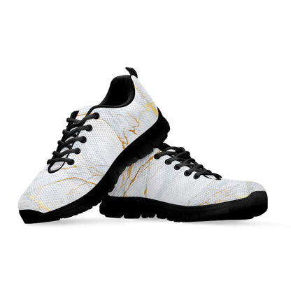 White Gold Scratch Marble Print Black Running Shoes