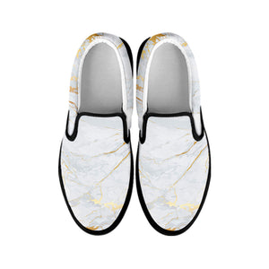 White Gold Scratch Marble Print Black Slip On Sneakers