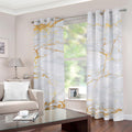 White Gold Scratch Marble Print Dimout Grommet Curtains