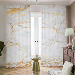 White Gold Scratch Marble Print Blackout Pencil Pleat Curtains