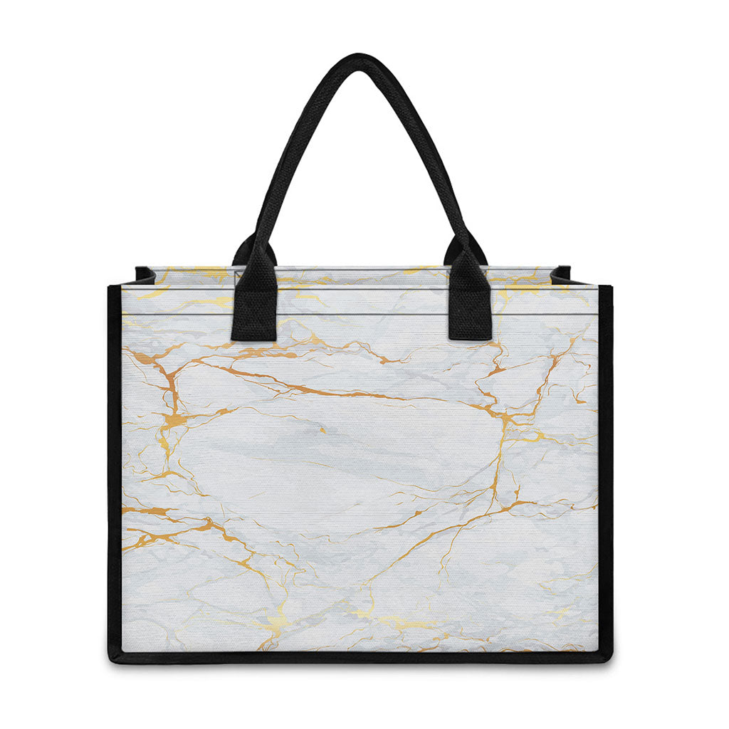 White Gold Scratch Marble Print Canvas Tote Bag