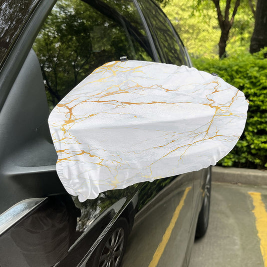 White Gold Scratch Marble Print Car Side Mirror Covers