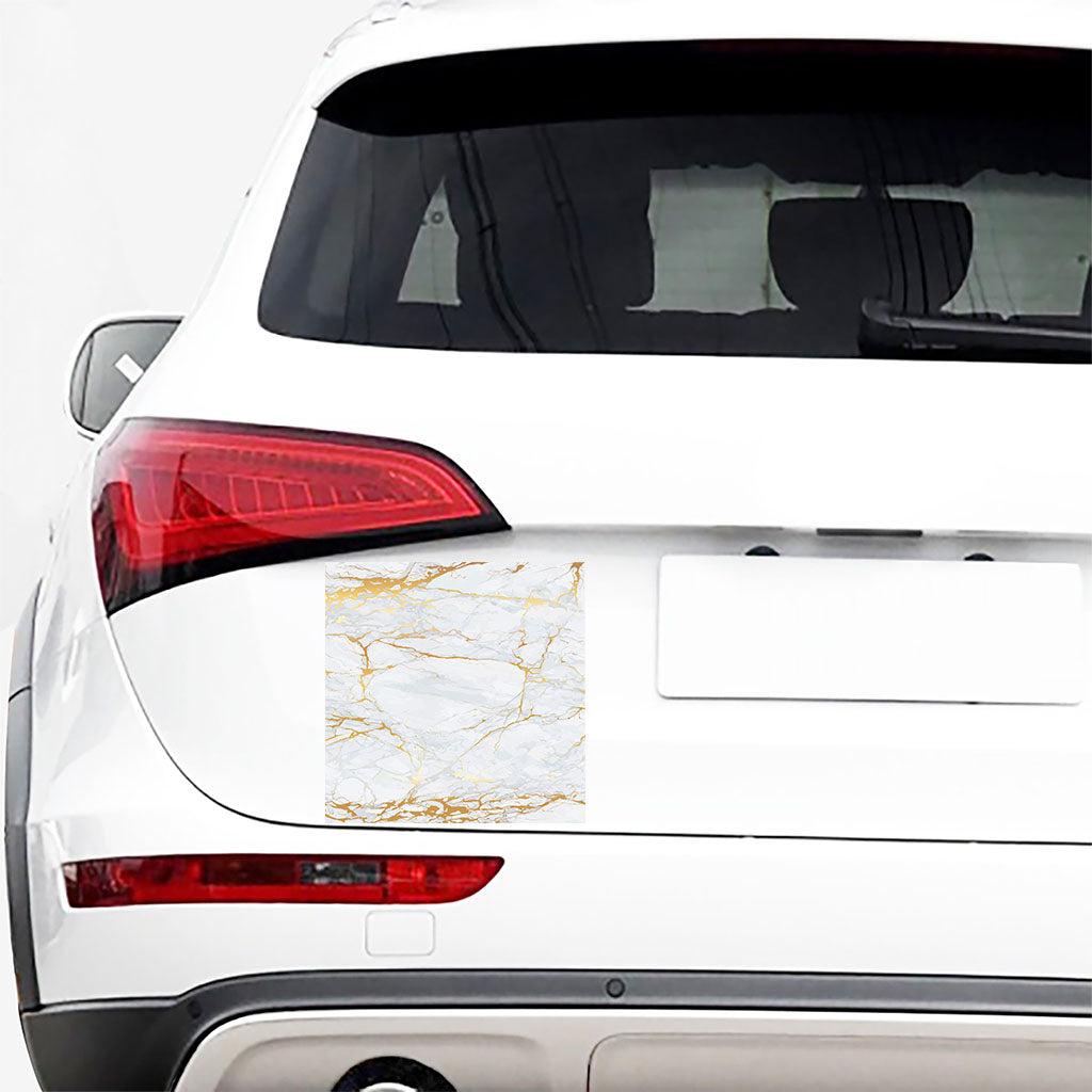 White Gold Scratch Marble Print Car Sticker