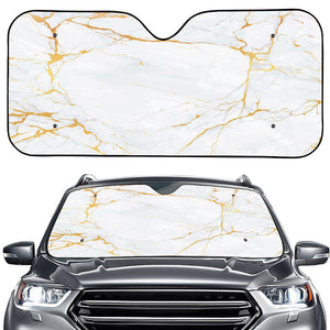 White Gold Scratch Marble Print Car Windshield Sun Shade