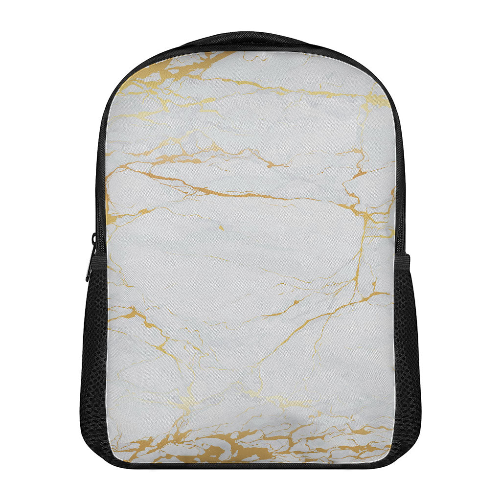 White Gold Scratch Marble Print Casual Backpack