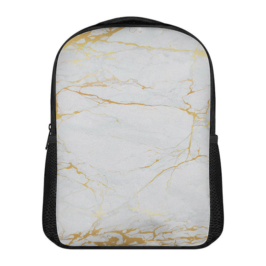 White Gold Scratch Marble Print Casual Backpack