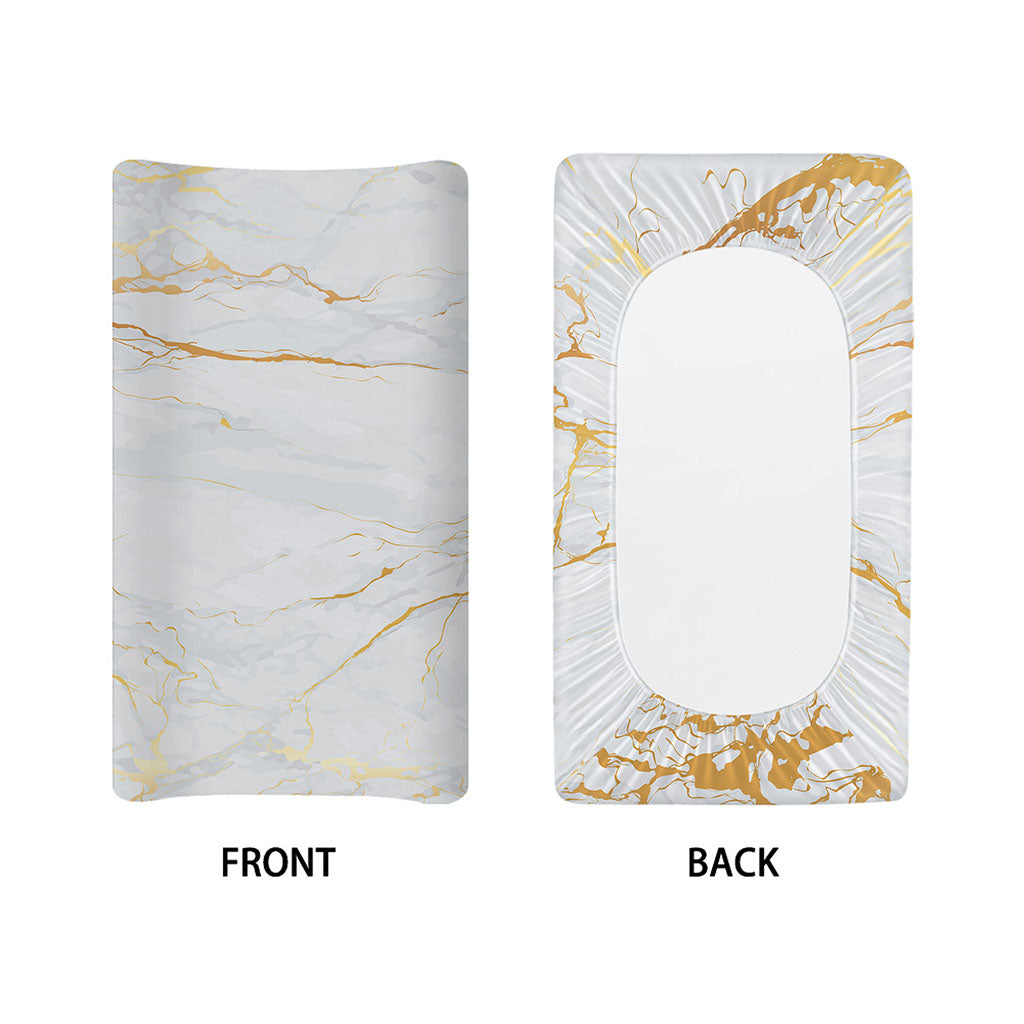 White Gold Scratch Marble Print Changing Pad Cover